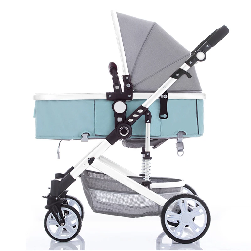 BETSOCCI high view baby stroller bidirectional reclinable baby wheelchair baby four-wheeled wheelbarrow - Цвет: Grey green