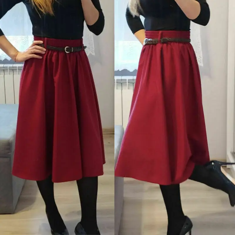 Лидер продаж Женская Ретро Юбка с высокой талией и поясом женская модная деловая