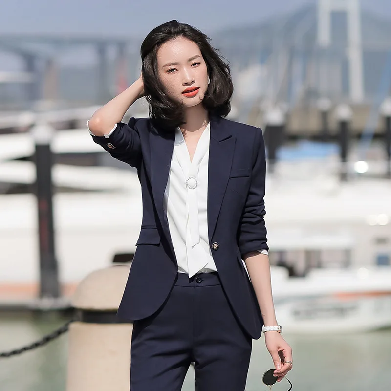 Женский Деловой брючный костюм комплект из 2 предметов с блейзером и длинным