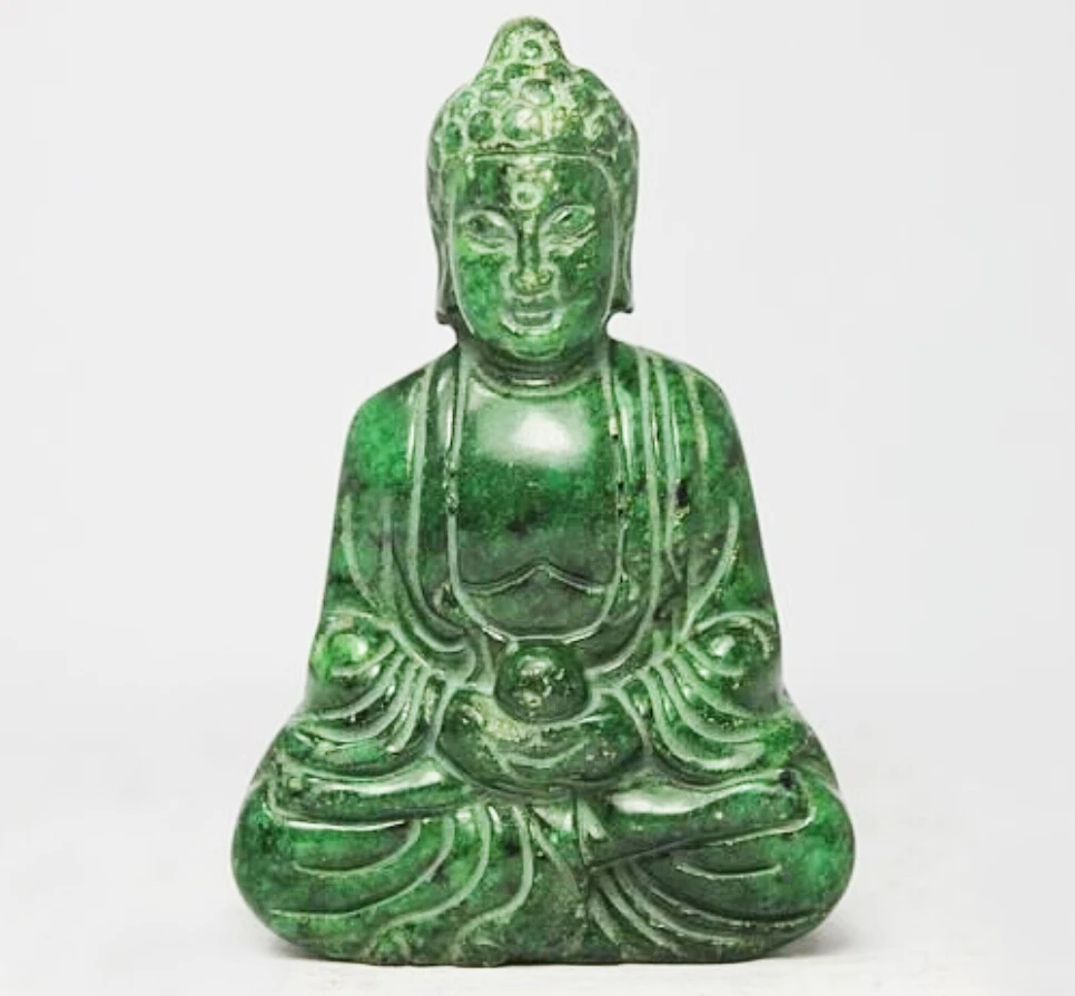 

CHINESE HANDWORK CARVING BUDDHA OLD GREEN JADE STATUE