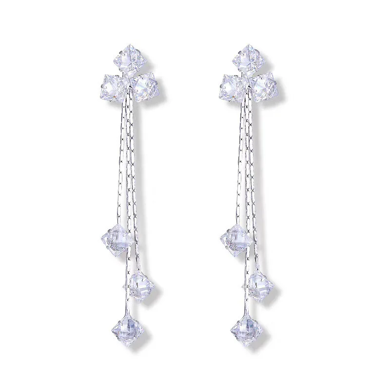 

Fashion High Sense Star Long Earrings Temperament Snowflake Zircon Metal Earrings Female Simple All-match Jewelry