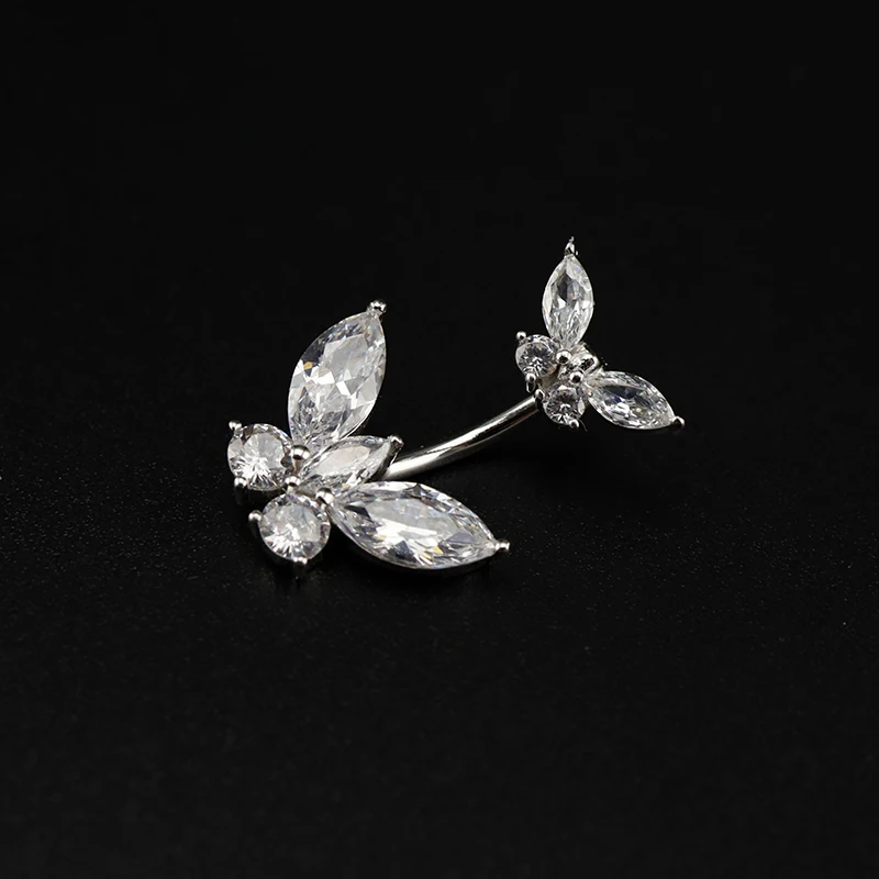 Двойными серебро бабочками пирсинг пупок тела пирсинг-серьги для пупка Кнопка