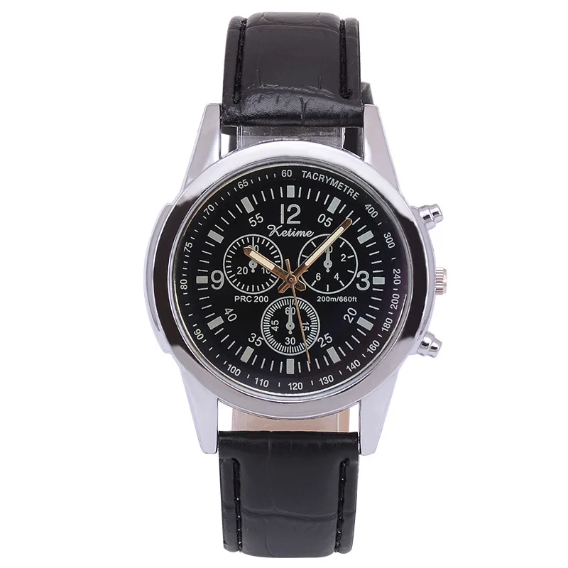 

Hot Selling Blue Light Glass Three-Eye Belt Men's Watch Men's Hot Gift Fashion Watch Couple Watch