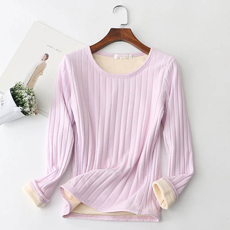 light purple Для женщин теплый толстый бархат рубашка, рубашка для девушек, с длинными рукавами и круглым вырезом из плотной ткани с рубашки топ из двух частей осень-зима женский Костюмы - Цвет: light purple