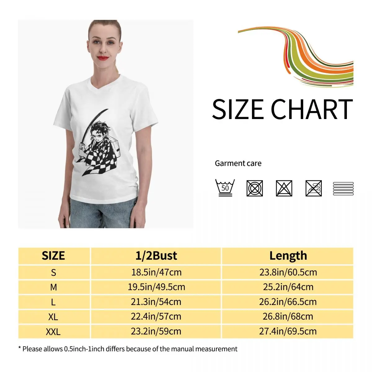 

Anime Fans Demon T woman tshirt Soft and comfortable V-neck T-shirt with short sleeves