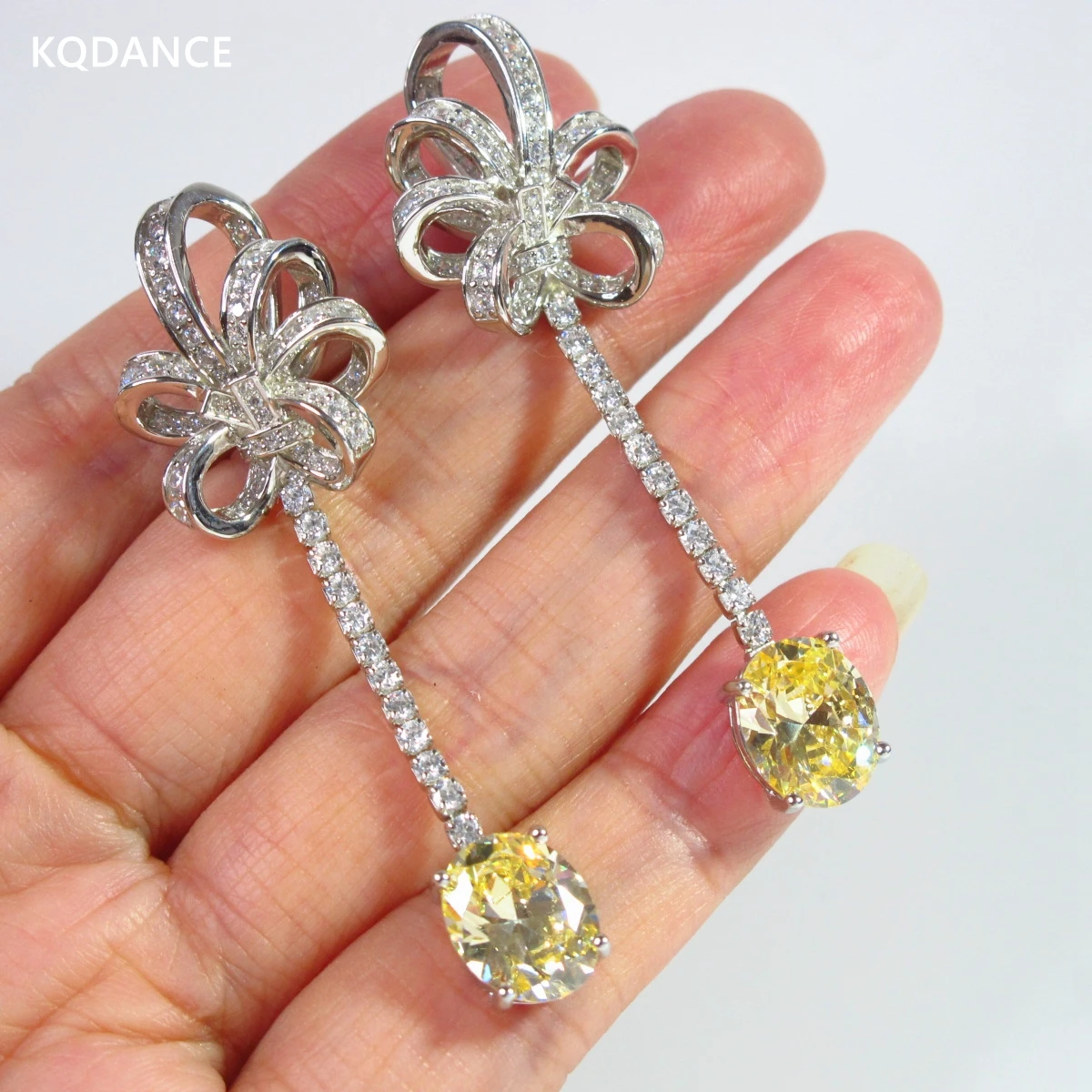 

KQDANCE 100% 925 пробы серебро с желтым камнем, искусственный цитрин Муассанит Бриллианты длинные серьги, ювелирные изделия