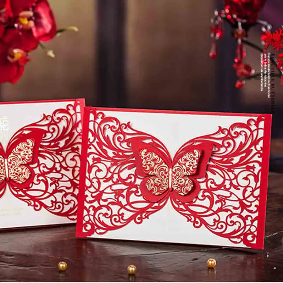 Свадебные пригласительные открытки с бабочкой в китайском стиле для помолвки