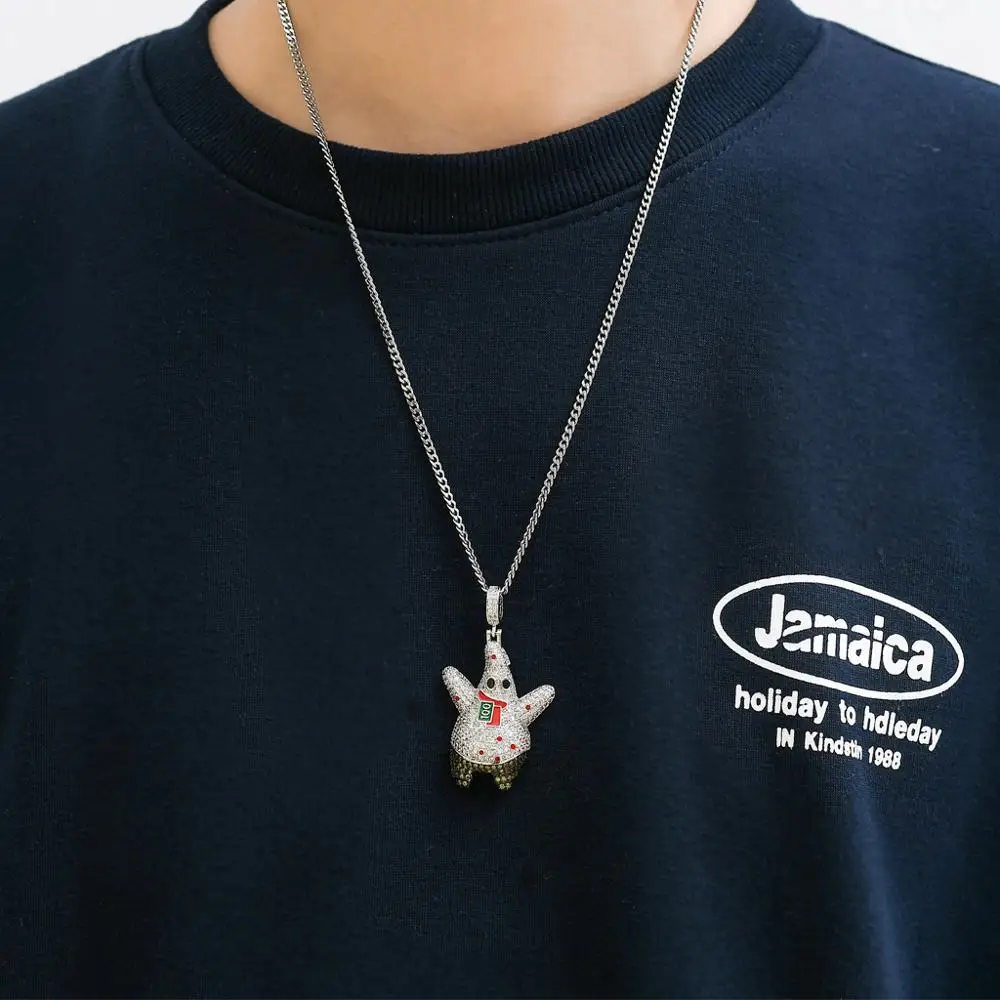 

TOPHIPHOP Iced Out Cubic Zircon Patrick Star Pendant With CZ Stone Gold Silver Color Men's Hip Hop Jewelry Gift