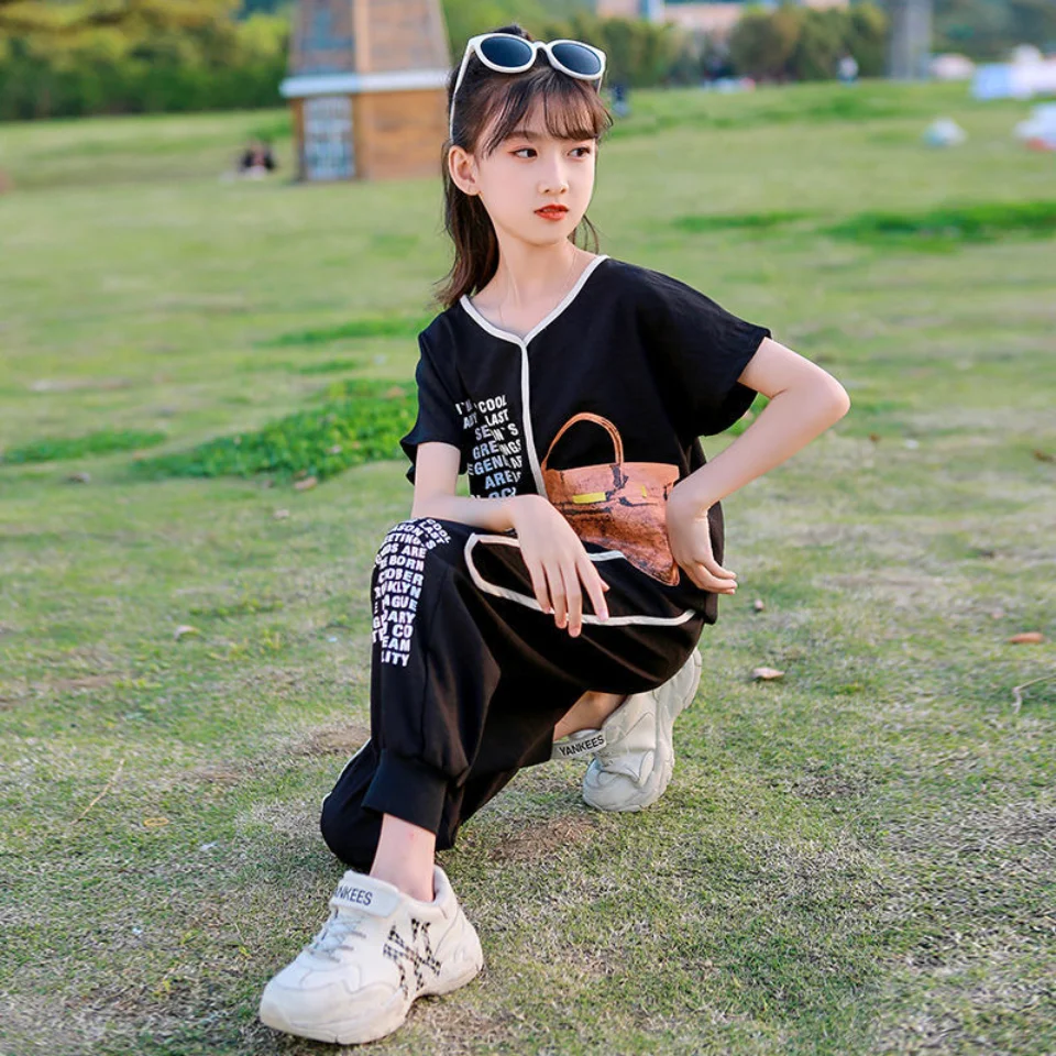 

New Arrivals Girls Clothing Set Letter T-Shirts + Trousers 2Pieces Casual Summer Girl Clothes Outfits Age For 4-14Yrs Teen Girl