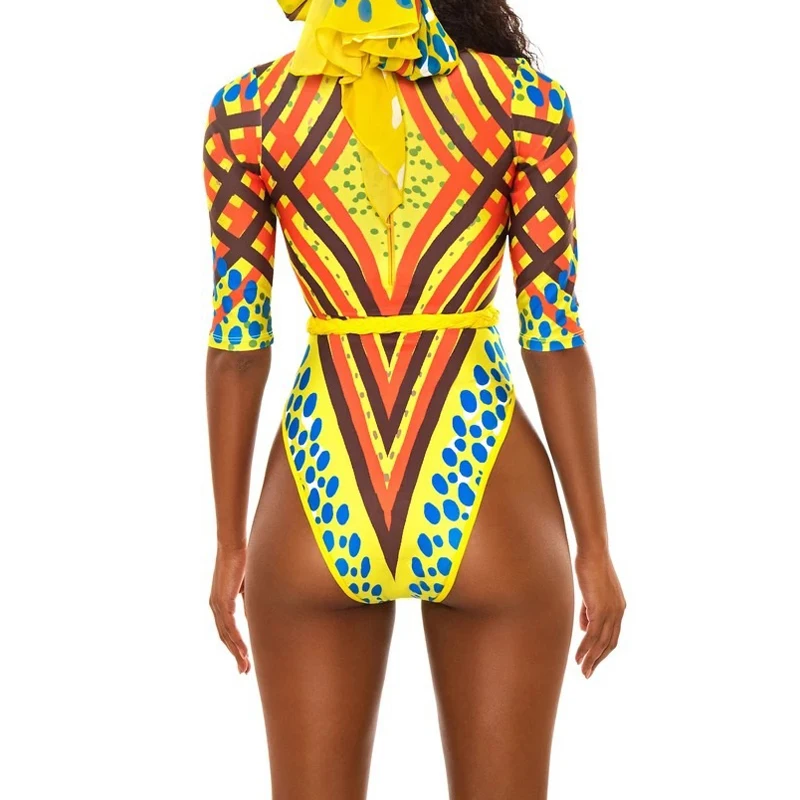 Новинка 2020 Цельный купальник в стиле ретро с сетчатым принтом и пэчворком