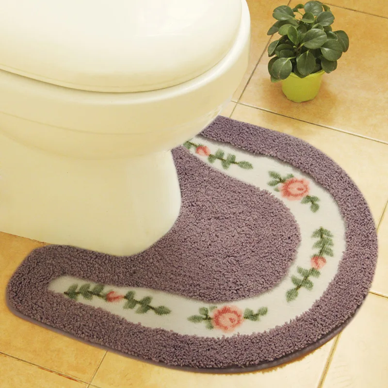 1 pcs oval purple Пасторальный стиль туалетный коврик с цветочным узором Набор ковриков для ванной комнаты u-образные туалетные коврики напольный Декор коврик для ванной набор волоконных крышек для туалета - Цвет: 1 pcs oval purple