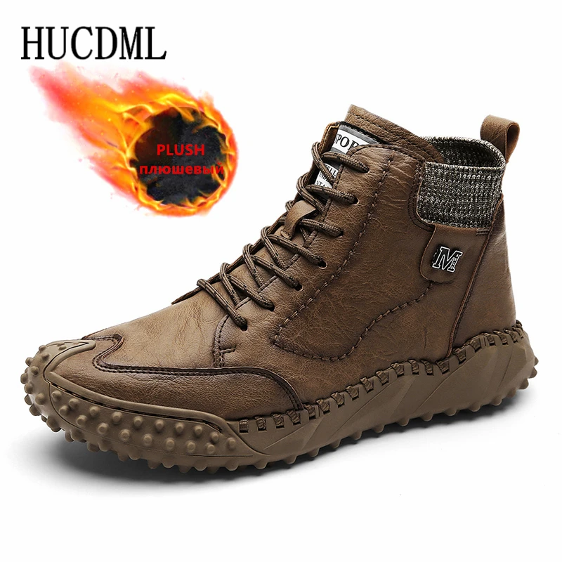 Ботинки мужские из мягкой кожи с плюшевой подкладкой теплые водонепроницаемые