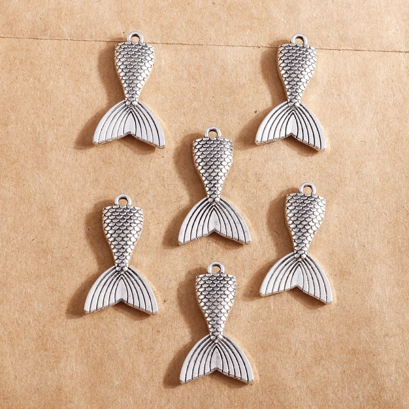 

10pcs Antique Silver Color Mermaid Tail Charms Fish Tail Pendant for Jewelry Making DIY Necklace Bracelets Findings 19*31mm