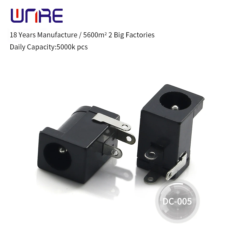 

2/5Pcs DC-005 With Cable Wire DC Power Jack Socket Connector DC005 Black 5.5*2.1mm 5.5X2.5mm