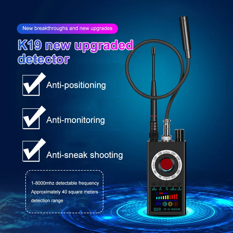 

100MHZ~8GHZ K19 Multi-function Anti-spy Detector Camera GSM Audio Bug Finder GPS Signal Lens RF Tracker Detect Wireless Products