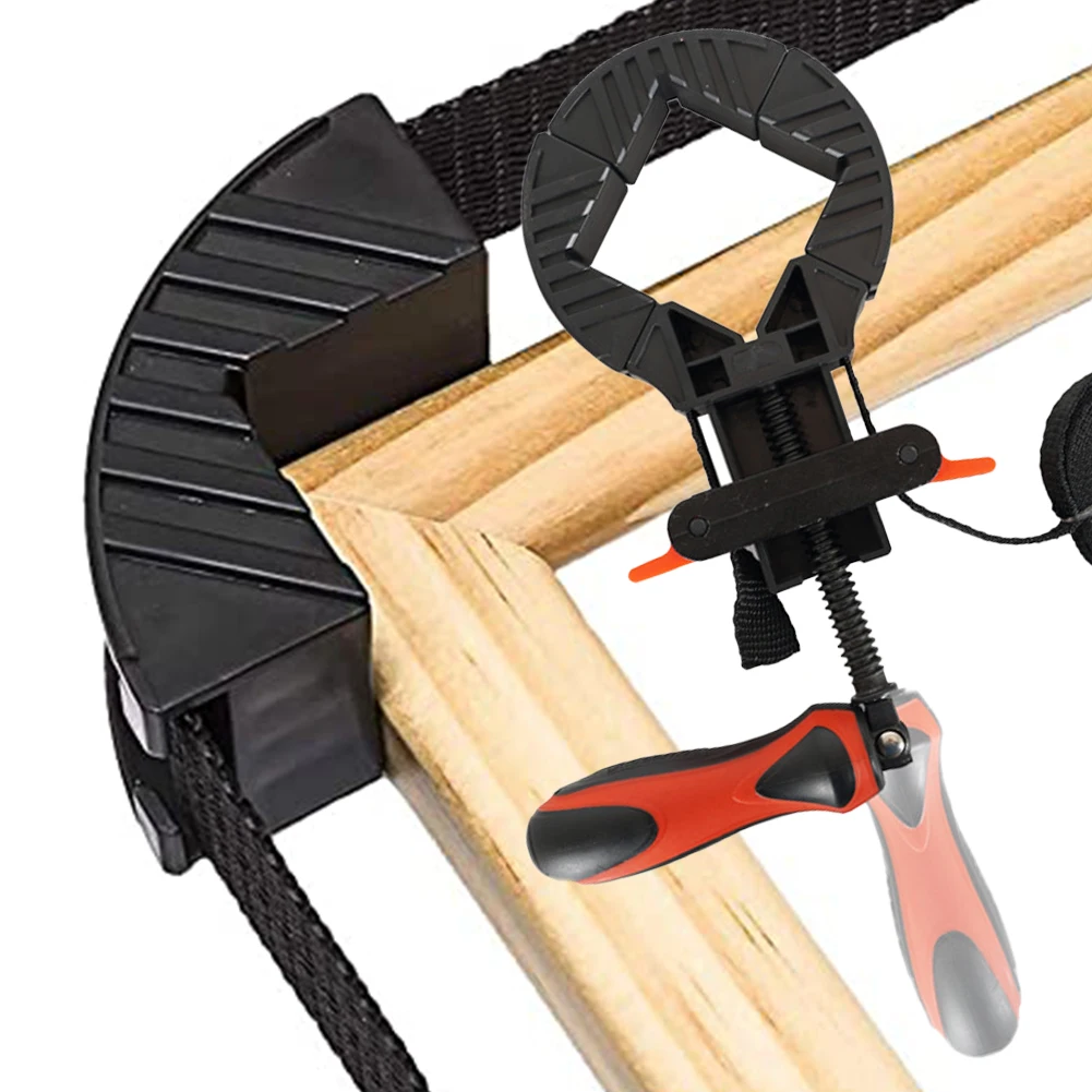 

Adjustable Binding Woodworking Tool Belt Band Strap Clamp with 90 Degree Angle Clips with 4 Jaws Adjustable Handle for Fixate