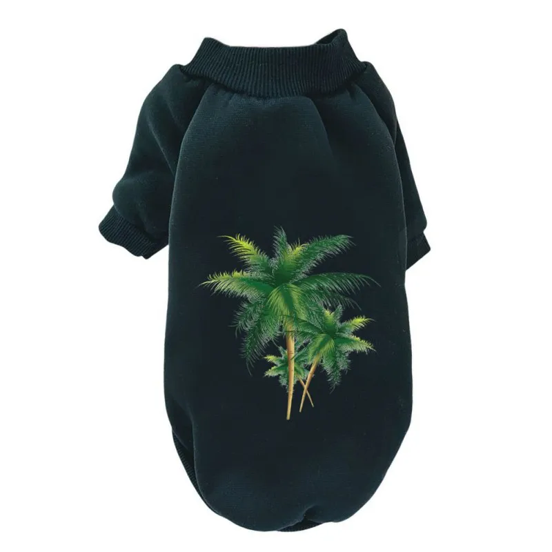 

Pet Cats And Dogs Autumn And Winter Plus Velvet Hoodless Sweater Avocado And Coconut Tree Pattern Clothing