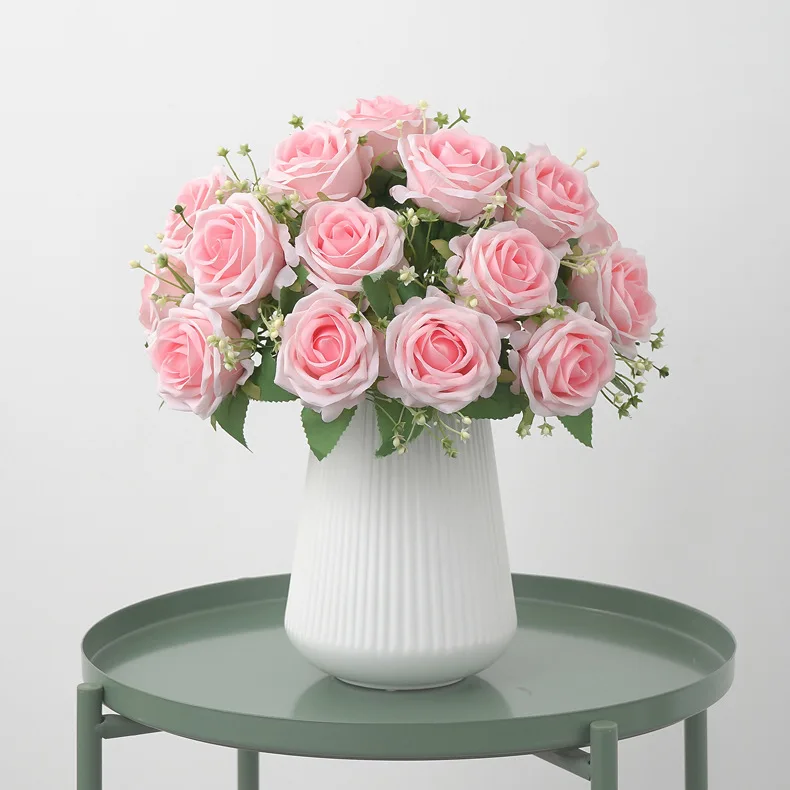 

European Style 9-head Fragrant Rose Artificial Flowers Home Decoration Wedding Bride Holding Flowers Road Guide Bouquet