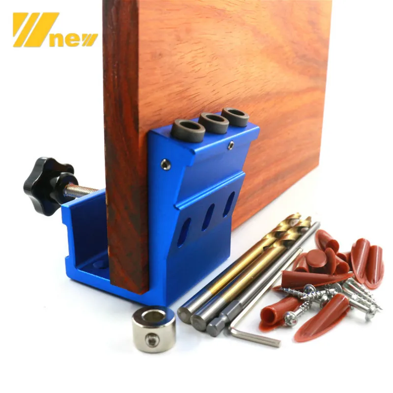 

Woodworking Pocket Hole Puncher Doweling Jig Kit Drilling Guide Set W/ Drill Bits Puncher Locator Carpentry Tools