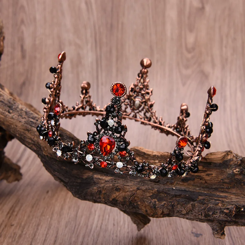 

Baroque Black Crystal Round Bridal Tiaras Crowns Queen Pageant Prom Diadem Rhinestone Headband Wedding Hair Accessories