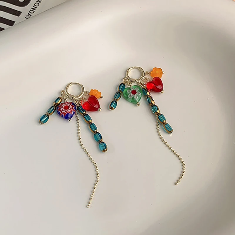 

Романтичные разноцветные стеклянные серьги в форме цветка, украшенные бисером, серьги для женщин, Подростковый подарок, радужные украшения...