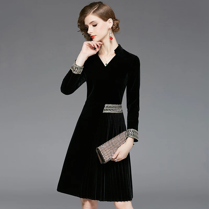 Новое Осеннее модное женское платье ретро Плиссированное облегающее с высокой