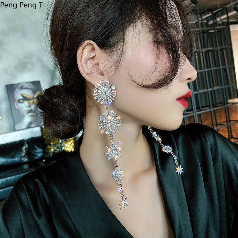 

2021 European and American Long Floral Tassel Earrings Exaggerated cool wind shows thin atmosphere Earrings