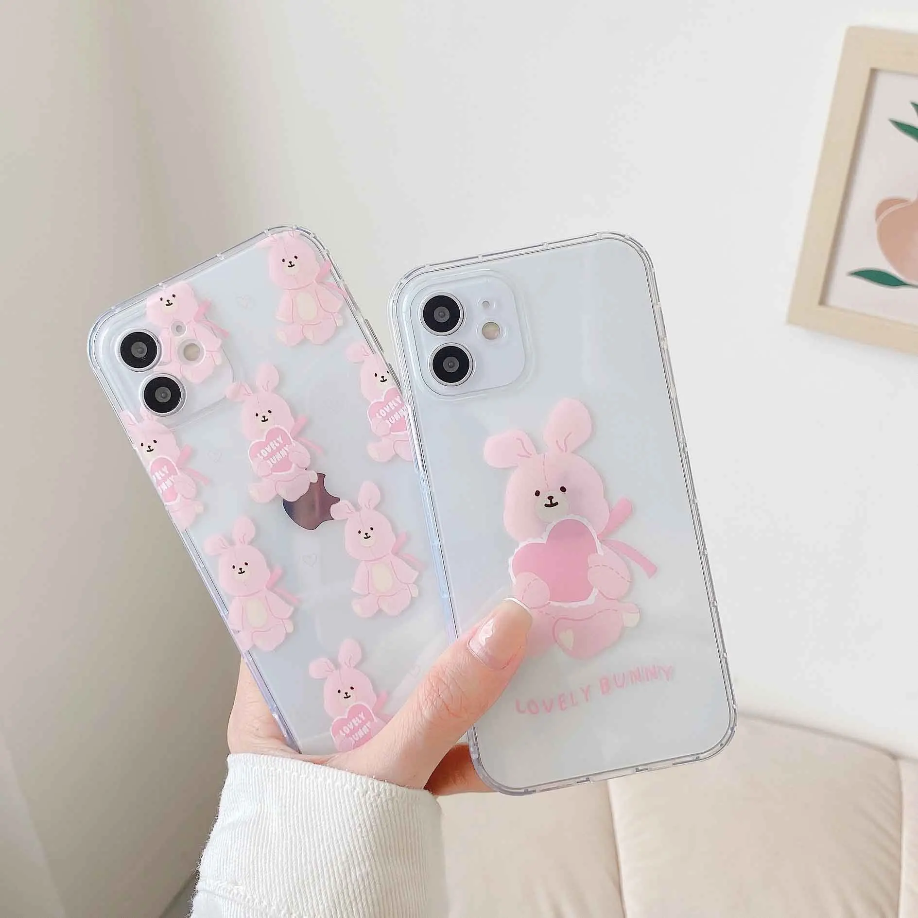 

Rabbit cute phone case for iphone 11 12 mini pro max x xr xs max 7 8 plus bunny cartoon soft silicone clear cover capa