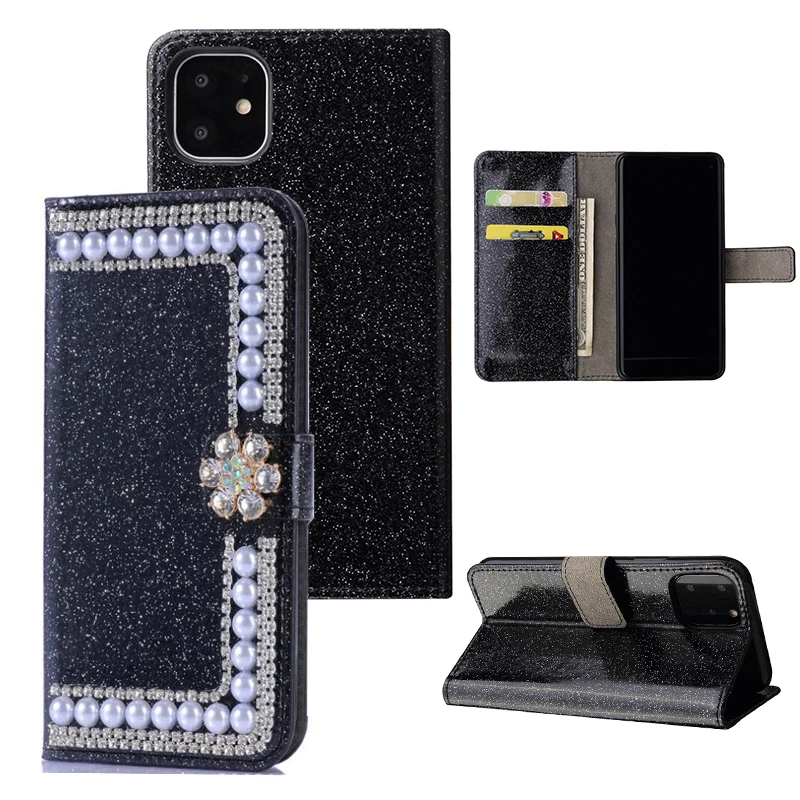 Кожаный чехол-бумажник с перламутровыми бриллиантами для iPhone 11 Pro Max SE 2020 6 6s 7 8 Plus X