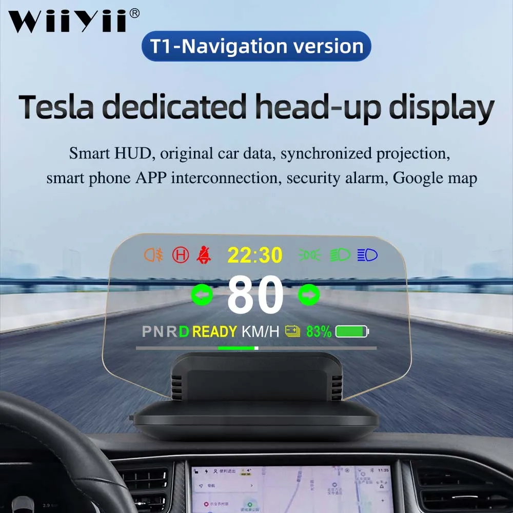 

HUD T1 Tesla model3 Head Up Display Mirror navigation Diagnostic tools Indicator light Clock Vehicle speed Fog light 2021