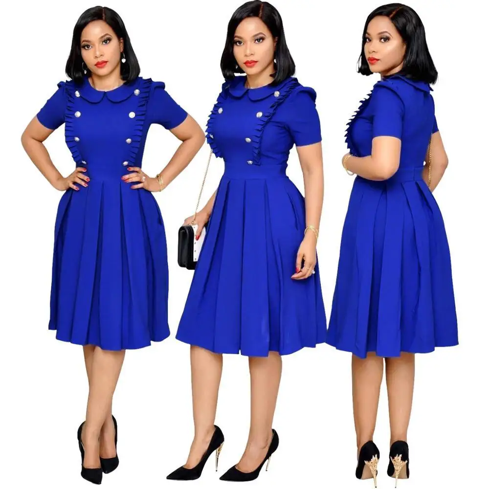 

Elegant Dashiki Dress Pleated Short Sleeve Office Ladies African Bazin Muslim Abaya Maxi Robe Gowns Sexy Evening Party Djellaba