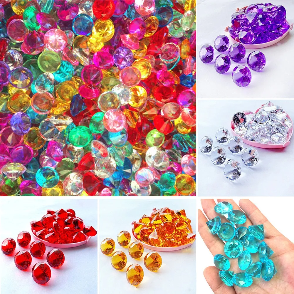 100pcs Colorful Acrylic Crystal Faux Diamond Treasure Chest Pirate Acrylic 20MM Crystal Vase Fish Tank Gems Filler Props Decor