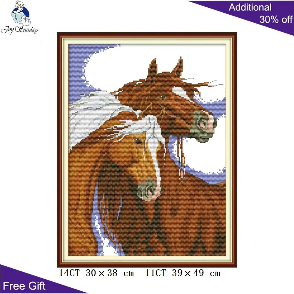 Joy Sunday Horses вышивка крестиком DA289 Счетный и штампованный домашний декор Lean Close Together