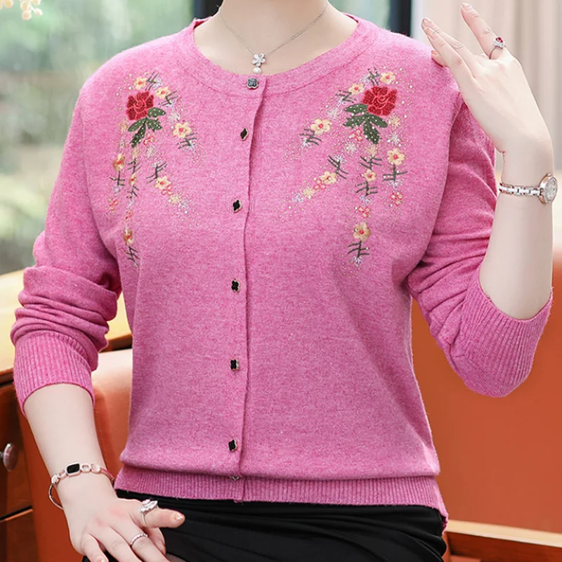Женский кардиган свитер на пуговицах женская трикотажная рубашка с вышивкой