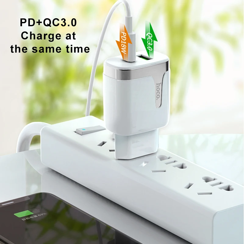 HOCO 18 Вт USB зарядное устройство Быстрая зарядка QC PD 3 0 Type C штепсельная вилка