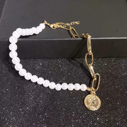 

fashion layered necklaces pearl pendant stainless steel necklace cross queen coin female short necklace choker fashion jewelry