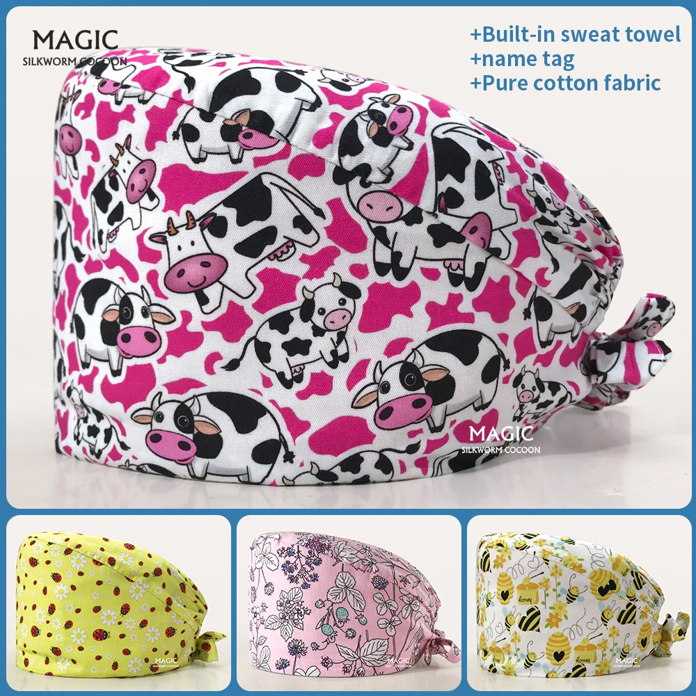 

Flower Print Hospital Work Scrubs Cap Doctor Nurse Work Hats Factory Sales Scrub Hat Pet Clinic Nursing Caps Beautician Work Cap