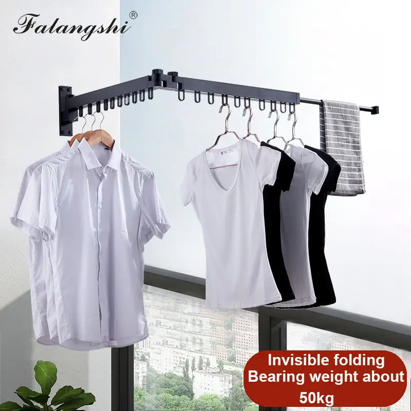 Black Folding Wall Hanger Retractable Clothes Drying Racks Hangers Storage Hotel Home Hangers for Clothes Organization WB3008