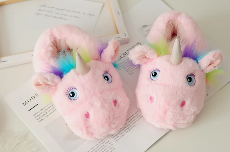 

slippers female plush cartoon cute princess wind sweet cute cute girl heart home Korean version of the unicorn cotton