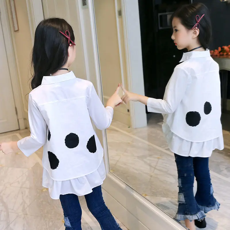 Детская одежда для подростков черные рубашки в горошек девочек детские топы