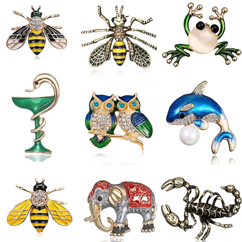 

11 Styles High Grade Vintage Fashion Frog Pins Cute Bee Animals Insect Dog Dolphin Brooches For Women Party Enamel Girl Gift New