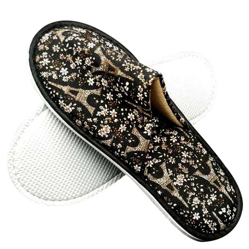 

1PC Hotel Disposable Slippers Women Fashion Printed Linen Slippers Home Guest Flip Flop Beauty Wedding Room Salon Slippers
