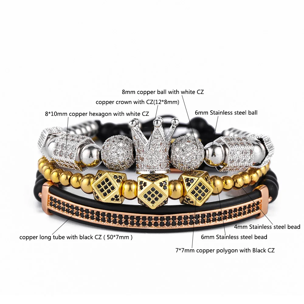 3 шт./компл. в стиле хип-хоп Браслеты с короной кубический микро паве ЧР шар Шарм