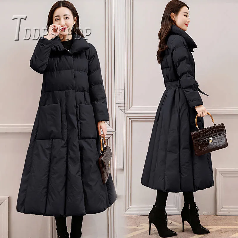 2019 5 Colors Can Choose Women Parkas Long Style Waist Strap Female Coat