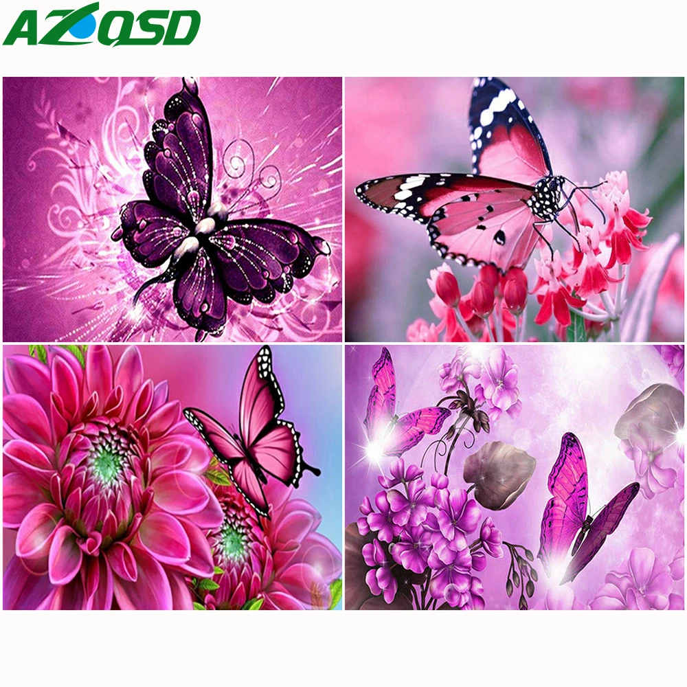 

AZQSD изображения по номерам, Бабочка, рисунок на фоторамке, Раскраска по номерам, животное, украшение для дома