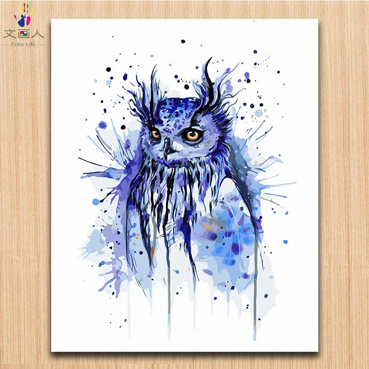 Акварельные Красочные животные чернила фотографии Совы краски по номерам с