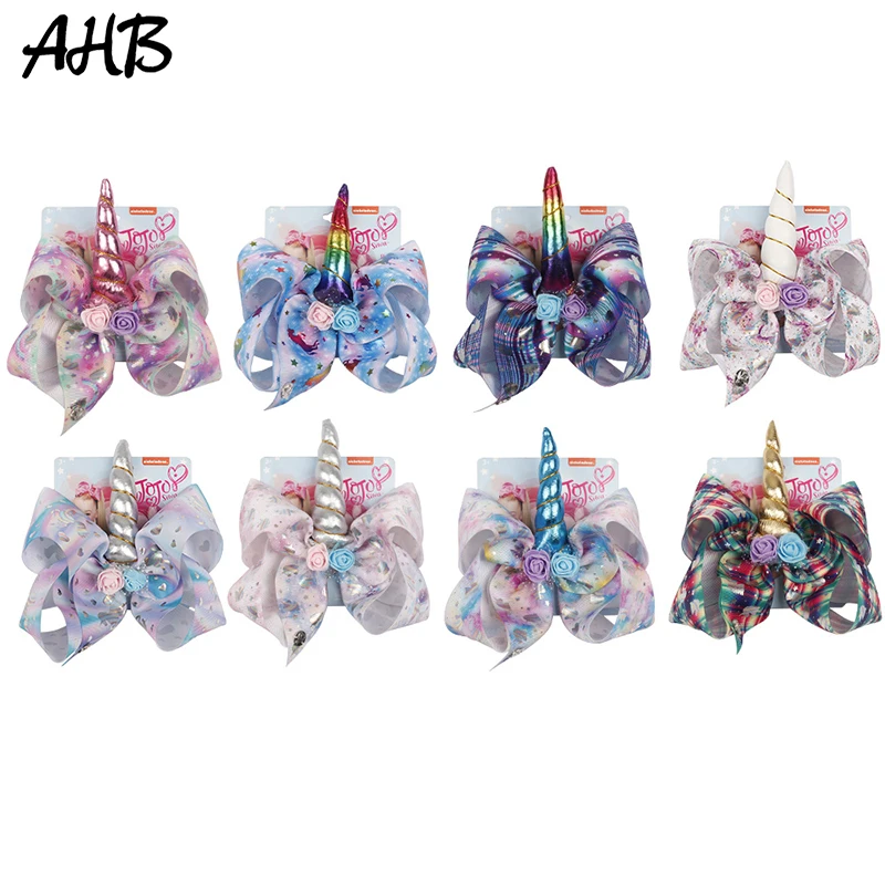 

JoJo Siwa 8 inch Large Unicorn Hair Bow ClipCartoon Unicorns and Flowers Cheer Dance Party Hair Clip for Girl Hair Accessories