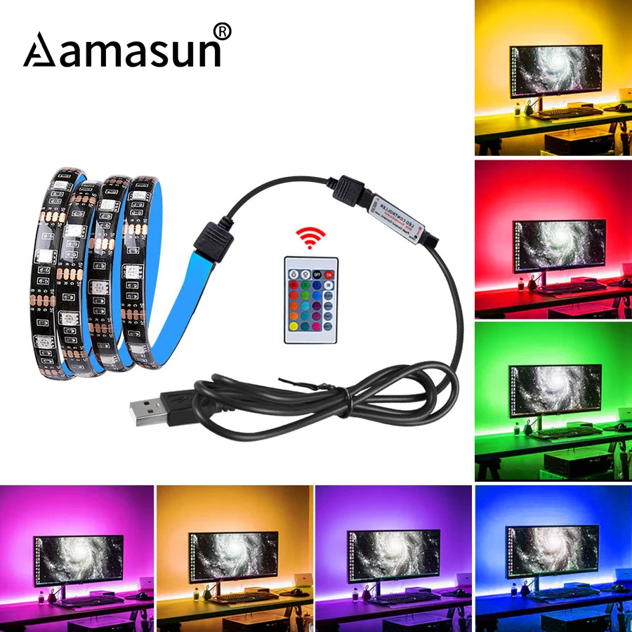 Светодиодный ночник с питанием от USB 5 В 5050 SMD RGB лента 0 3 м подсветильник ка для
