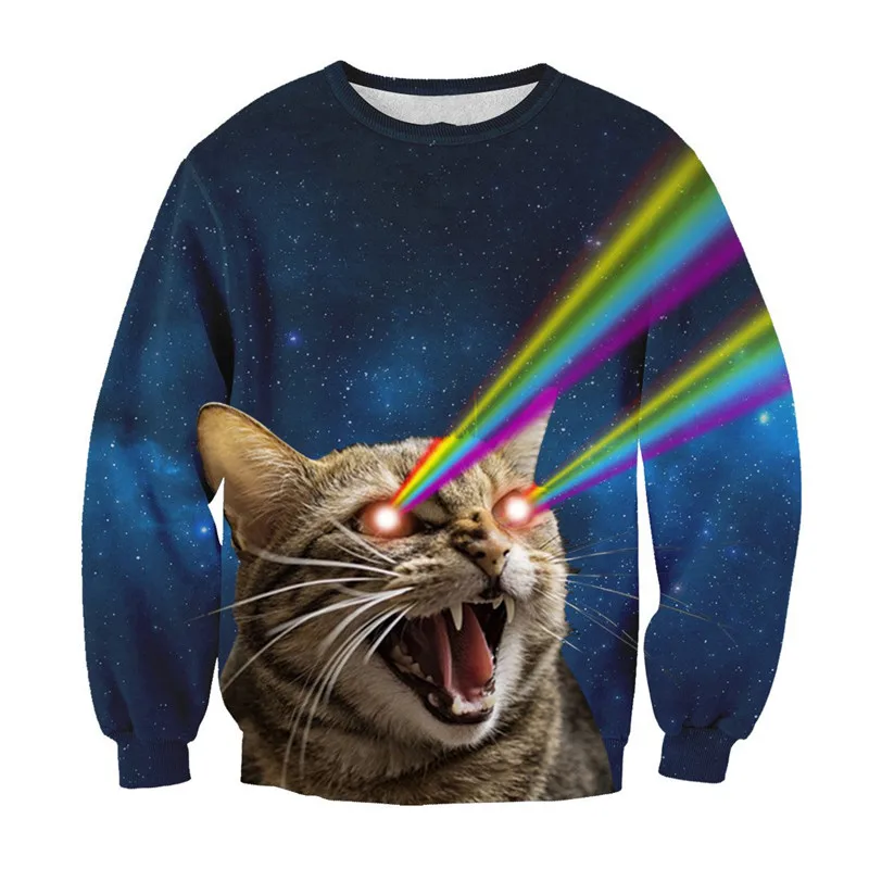 Свитер с лазерным рисунком кота и галактики хипстерские 3d толстовки зимняя
