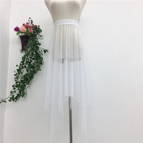 Transparent Sexy Sheer Mesh Pleated Women's Skirt Tutu Tulle High Waist Irregular Long Black Skirt For Girls Korean Style Skirts